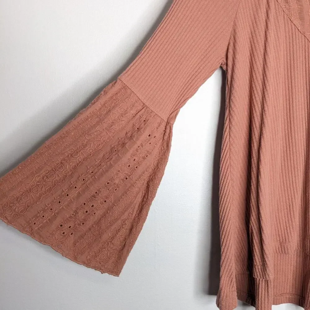 Free People V-Neck Bell Sleeve Parisian Nights Top Long Sleeve Size XS